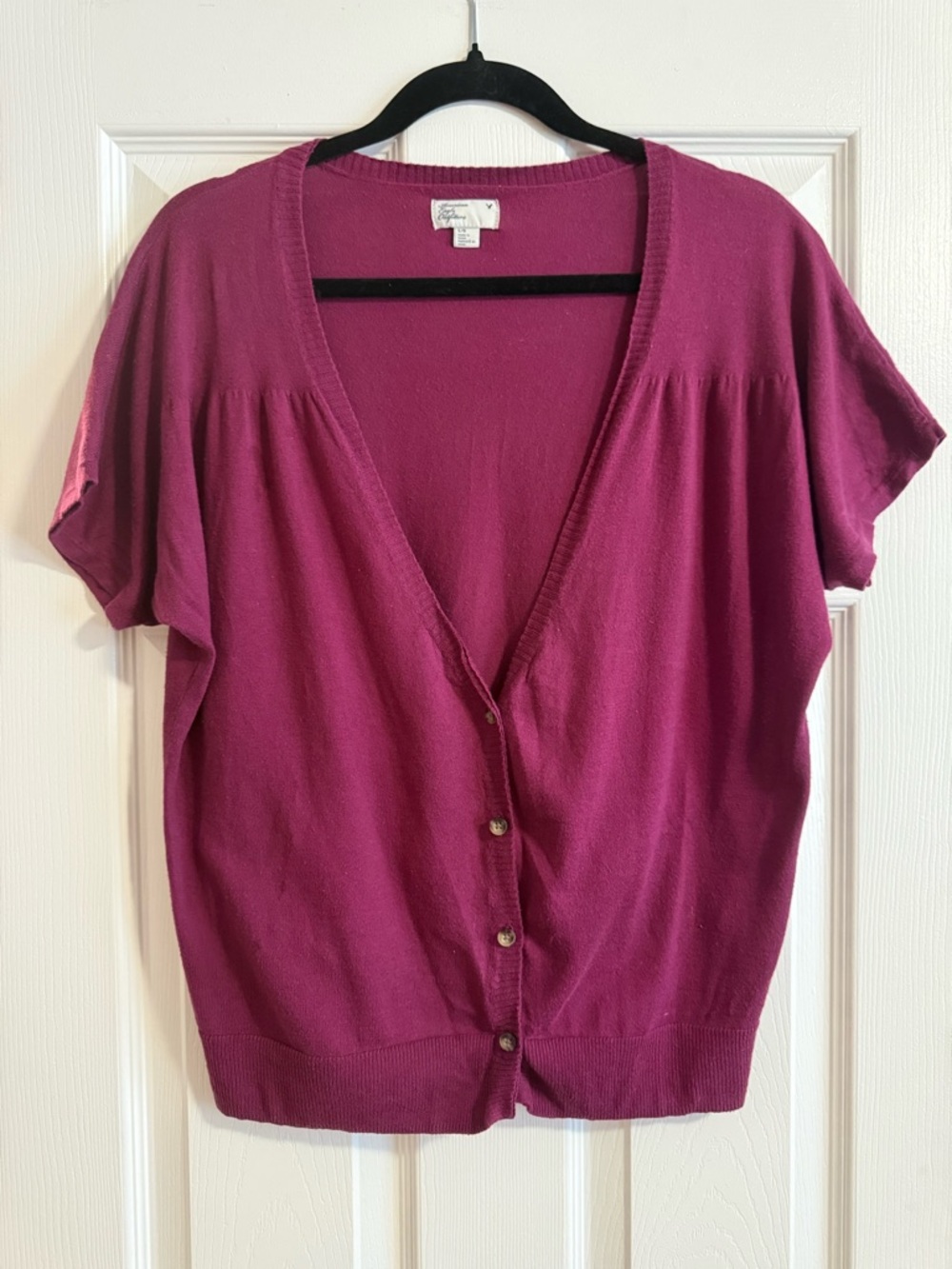 American Eagle Outfitters Raspberry V-Neck Knit Cardigan